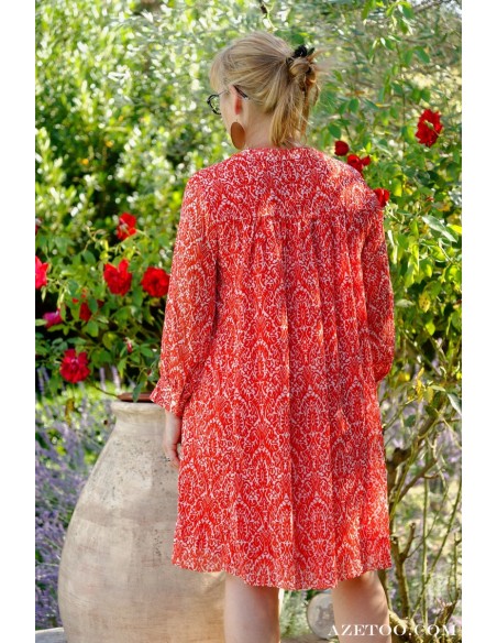 Robe courte imprimé graphique rouge femme | AZETOO
