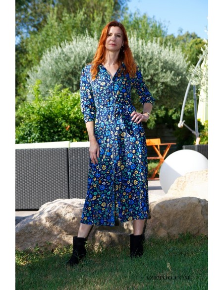 Robe chemise fleurie verte femme | AZETOO