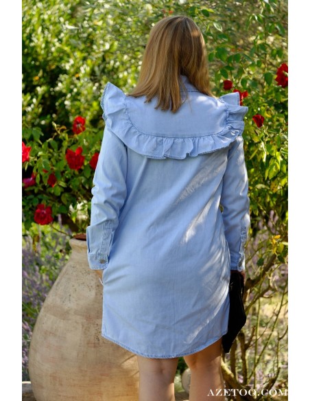Robe chemise jeans clair femme | AZETOO