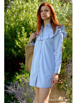 Robe chemise jeans clair femme | AZETOO 2