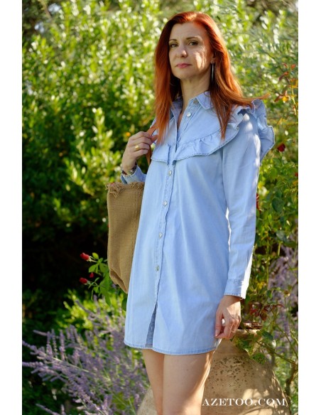 Robe chemise jeans clair femme | AZETOO