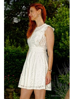 Robe courte dentelle beige femme | AZETOO 2