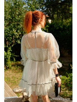 Robe tulle dentelle plumetis femme | AZETOO 2