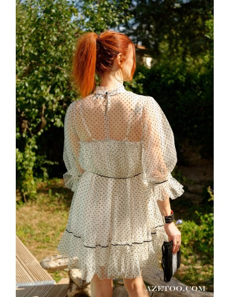 Robe tulle dentelle plumetis femme | AZETOO