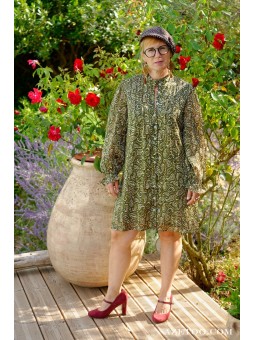 Robe chemise imprimé cachemire kaki femme | AZETOO 2