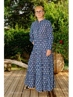 Robe longue fleurie ethnique bleu femme | AZETOO 2