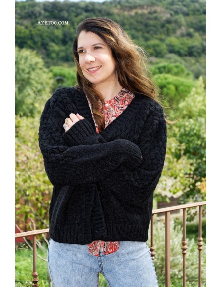 Gilet maille noir femme | AZETOO
