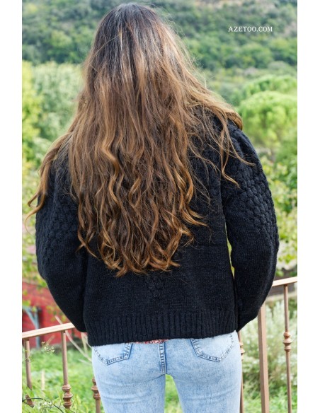 Gilet maille noir femme | AZETOO
