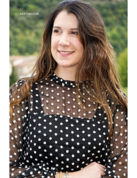 Blouse noire brodée femme | AZETOO