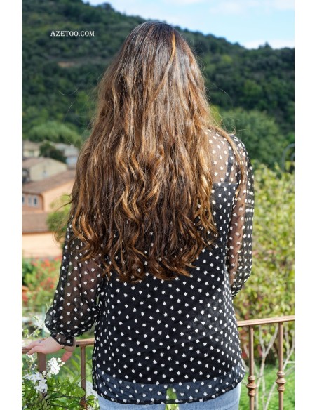 Blouse noire brodée femme | AZETOO