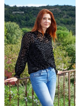 Blouse Velours Noire Léopard