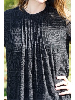 Blouse droite brodée noire femme | AZETOO 2