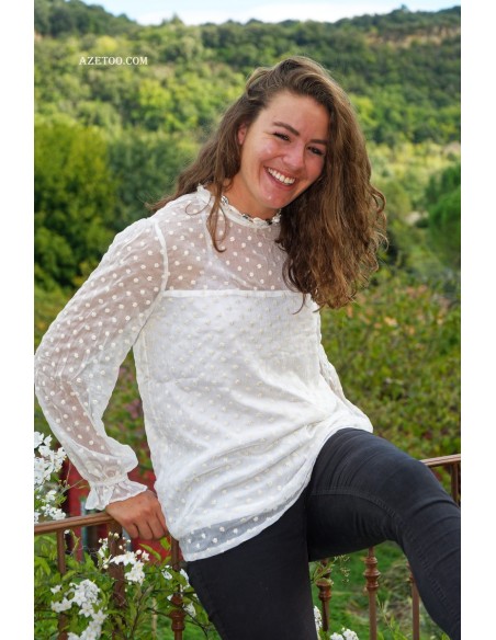 Blouse brodée blanche Marguerite femme | AZETOO