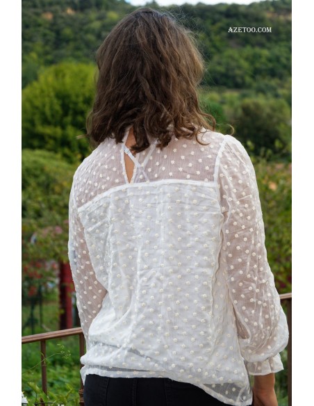 Blouse brodée blanche Marguerite femme | AZETOO