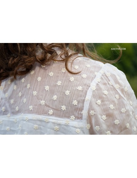 Blouse brodée blanche Marguerite femme | AZETOO