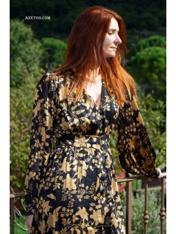Robe longue fleurie noire femme | AZETOO 2