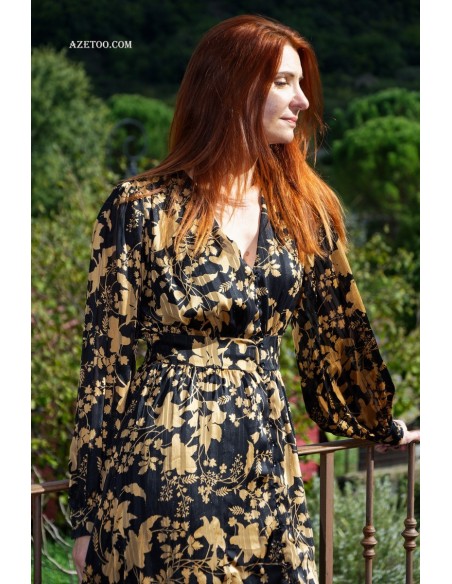 Robe longue fleurie noire femme | AZETOO