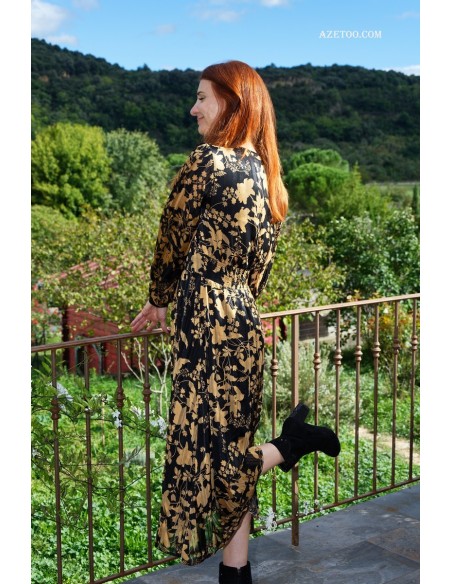 Robe longue fleurie noire femme | AZETOO