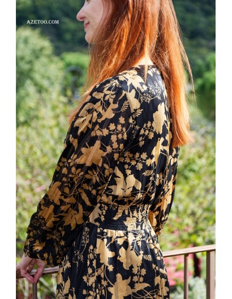Robe longue fleurie noire femme | AZETOO