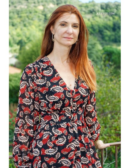 Robe longue imprimé cachemire rouge femme | AZETOO