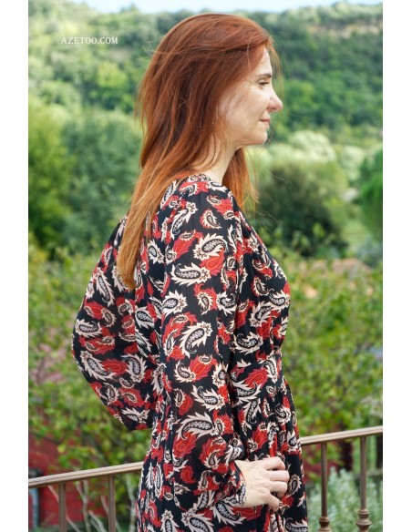 Robe longue imprimé cachemire rouge femme | AZETOO