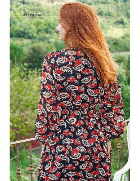 Robe longue imprimé cachemire rouge femme | AZETOO