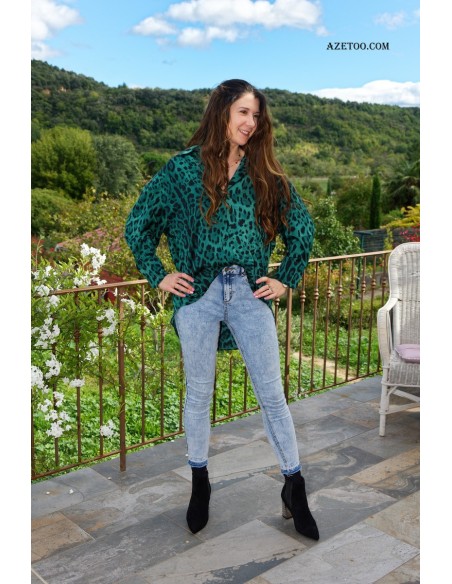 Chemise oversize léopard vert sapin femme | AZETOO