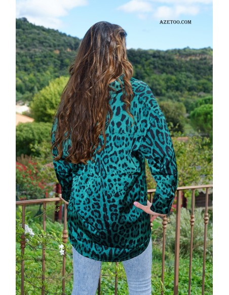 Chemise oversize léopard vert sapin femme | AZETOO