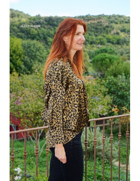 Chemise léopard kaki femme | AZETOO