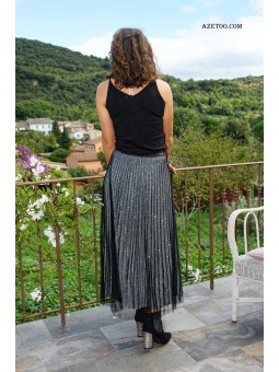 Jupe longue plissée pailletée femme | AZETOO 2