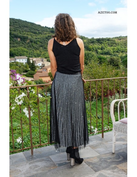 Jupe longue plissée pailletée femme | AZETOO