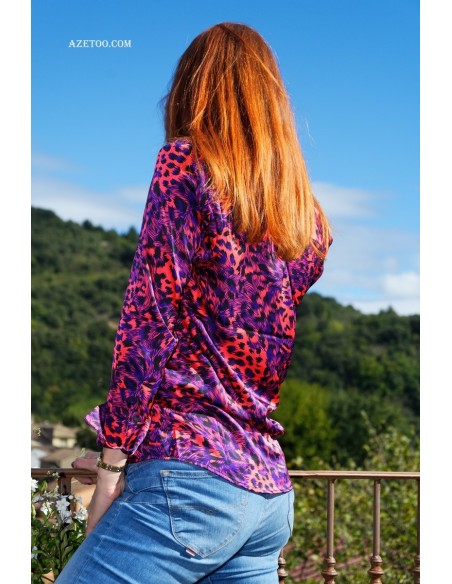 Chemise rouge léopard femme | AZETOO