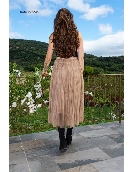 Jupe tulle plissée taupe femme | AZETOO