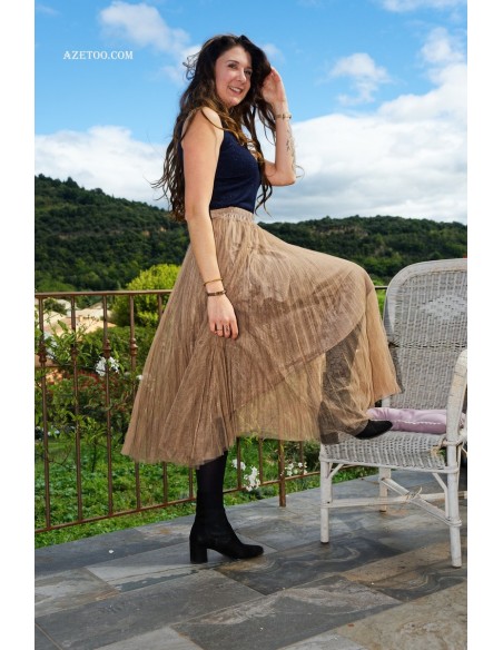 Jupe tulle plissée taupe femme | AZETOO
