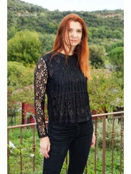 Blouse en dentelle noire femme | AZETOO 2