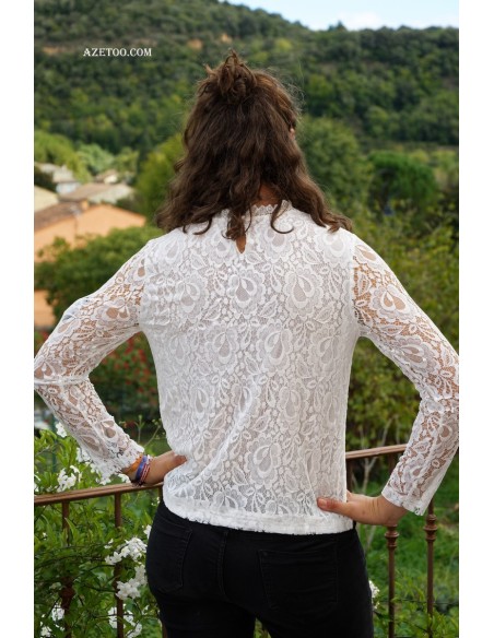 Blouse en dentelle blanche femme | AZETOO