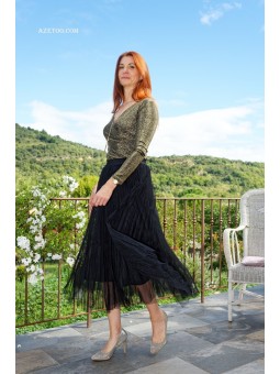 Jupe tulle plissée noire femme | AZETOO 2