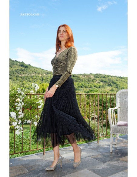 Jupe tulle plissée noire femme | AZETOO