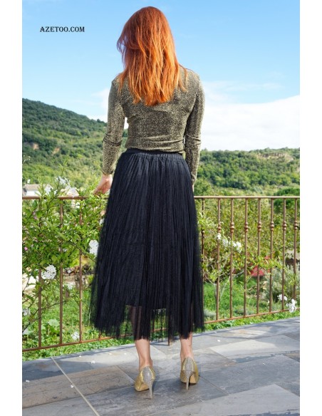 Jupe tulle plissée noire femme | AZETOO