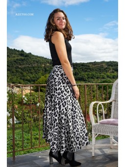 Jupe satin léopard gris femme | AZETOO 2