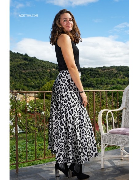 Jupe satin léopard gris femme | AZETOO