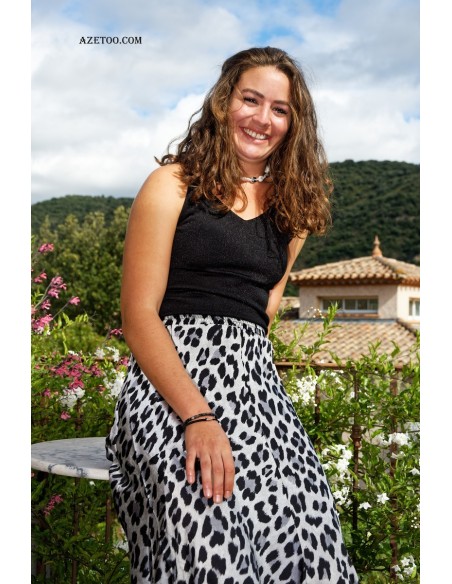 Jupe satin léopard gris femme | AZETOO