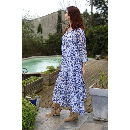 Robe longue imprimée viscose soie femme | AZETOO