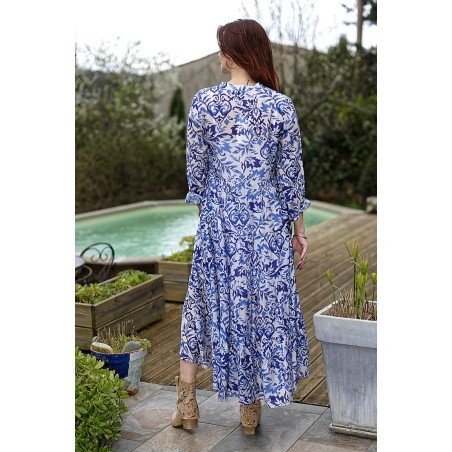 Robe longue imprimée viscose soie femme | AZETOO