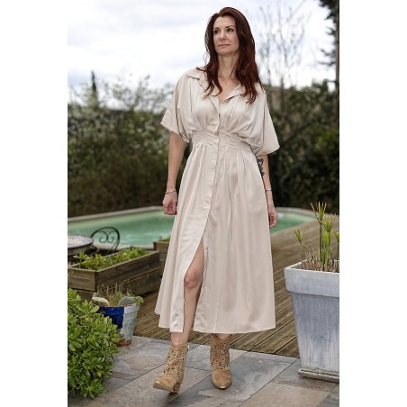 Robe midi élégante à manches courtes Femme | AZETOO
