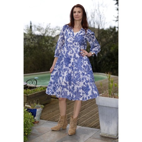 Robe chemise imprimée longueur midi femme | AZETOO
