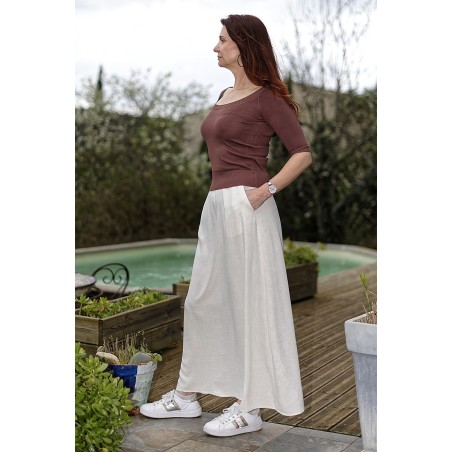 Jupe longue fluide avec poches femme | AZETOO