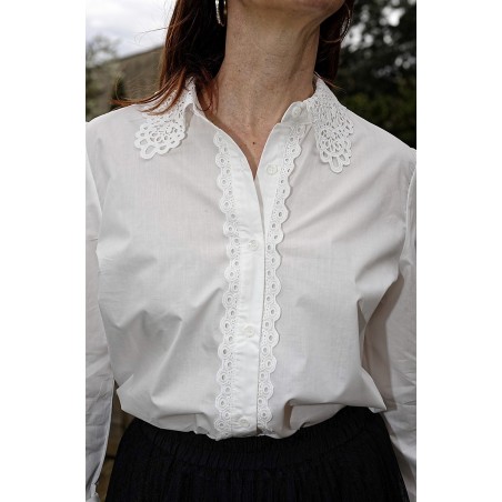 Chemise en coton col brodé femme | AZETOO