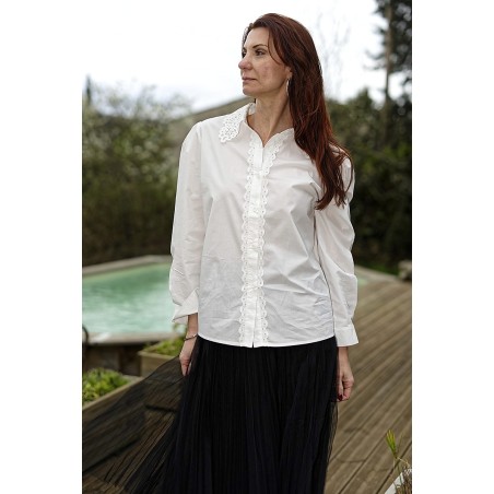 Chemise en coton col brodé femme | AZETOO