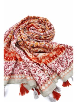 Foulard Doux orné de pompons multicolores 2